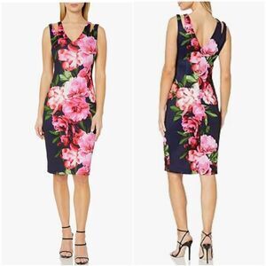 Vince Camuto Navy & Pink Floral Sheath Dress Knee Length Size 6 NEW Office Work